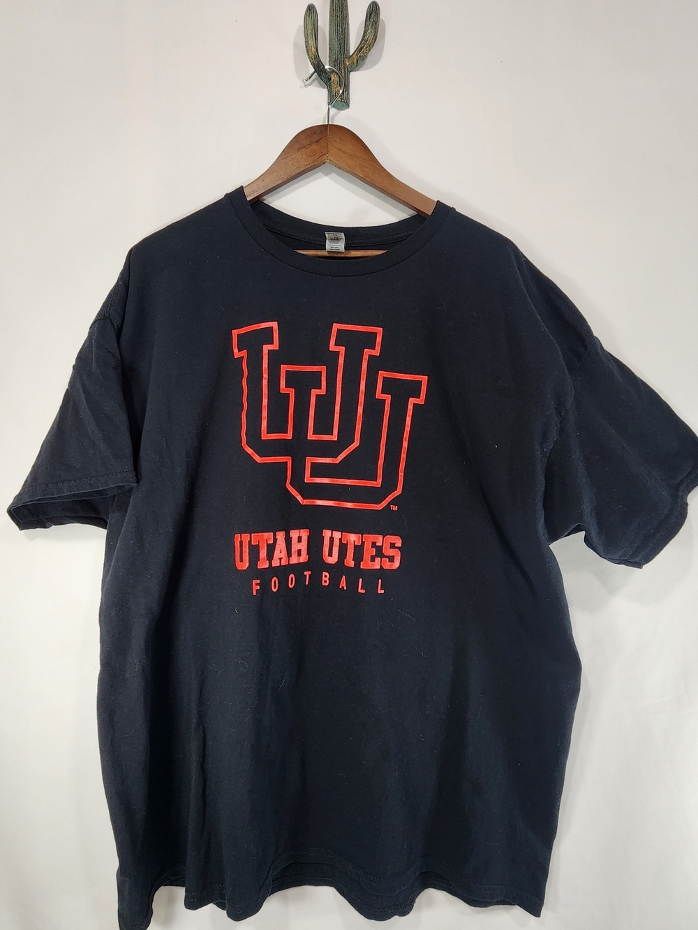Utah Utes Football T-Shirt Gildan Heavy Cotton Black Red Logo Men's 2XL